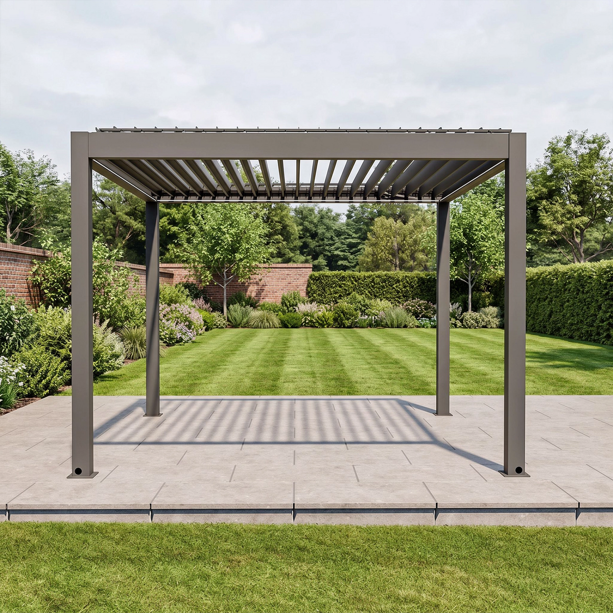Bracken Outdoors Eclipse Plus 3m x 3m Grey Square Motorised Aluminium Garden Pergola with Lights