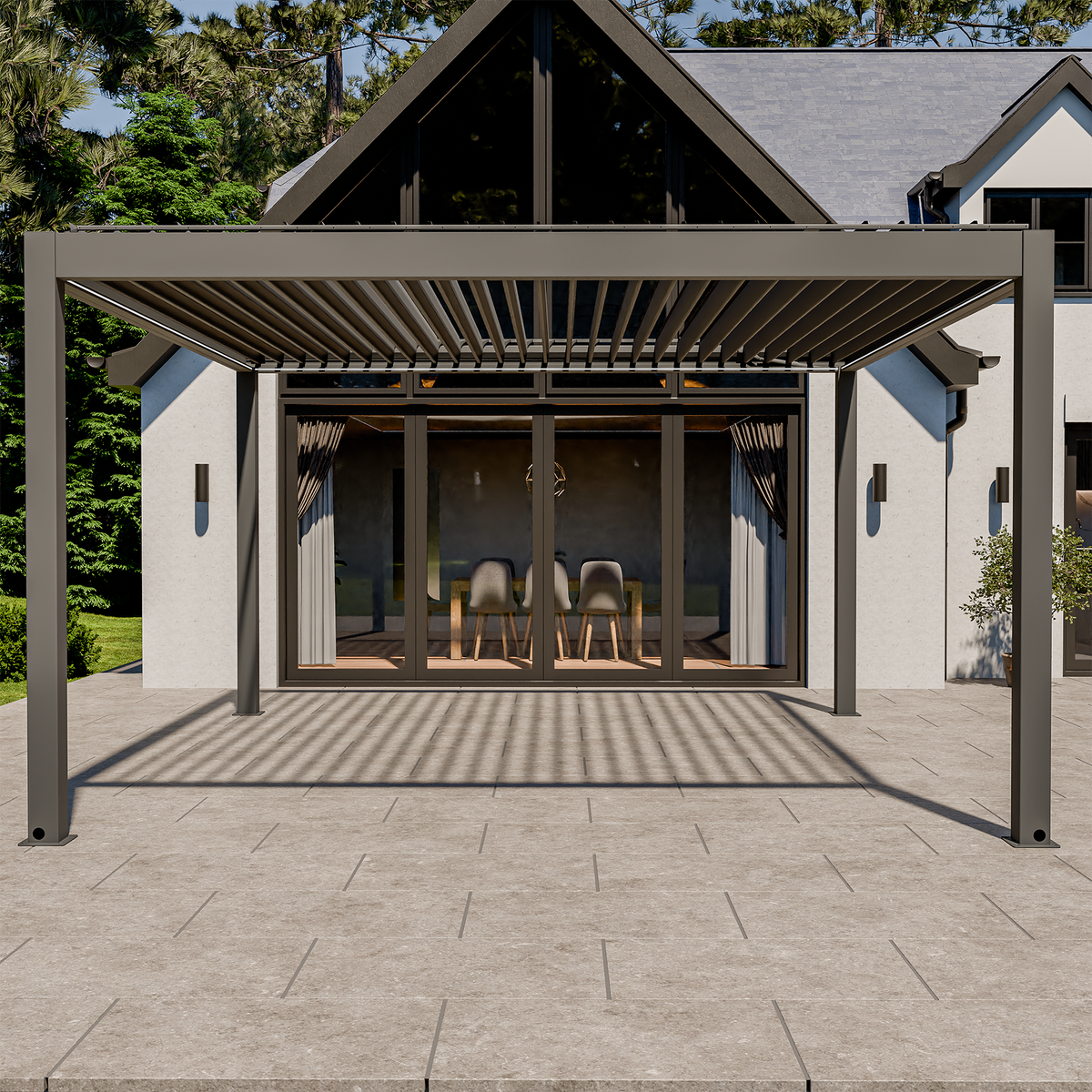Bracken Outdoors Eclipse Plus 4m x 4m Grey Square Motorised Aluminium Garden Pergola with Lights
