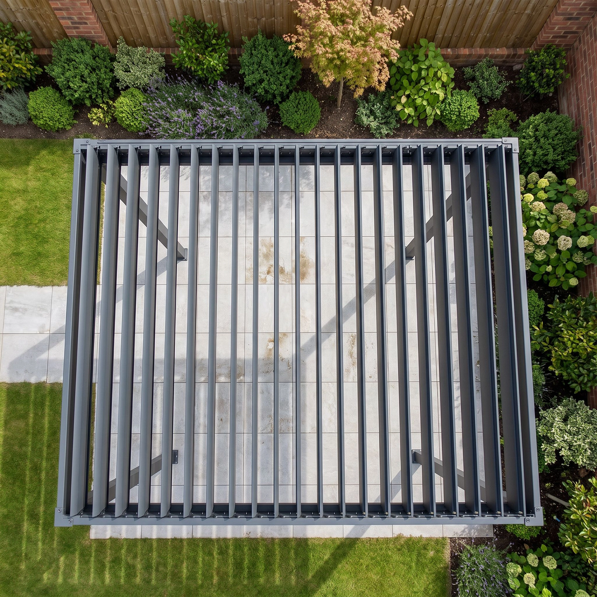 Bracken Outdoors Eclipse Plus 3m x 3m Grey Square Motorised Aluminium Garden Pergola with Lights
