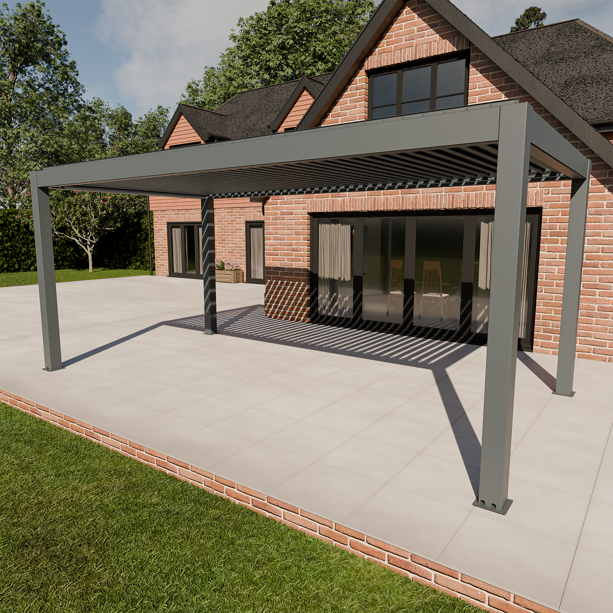 Bracken Outdoors Meridian 6m x 3m Grey Motorised Aluminium Garden Pergola with LED Lights