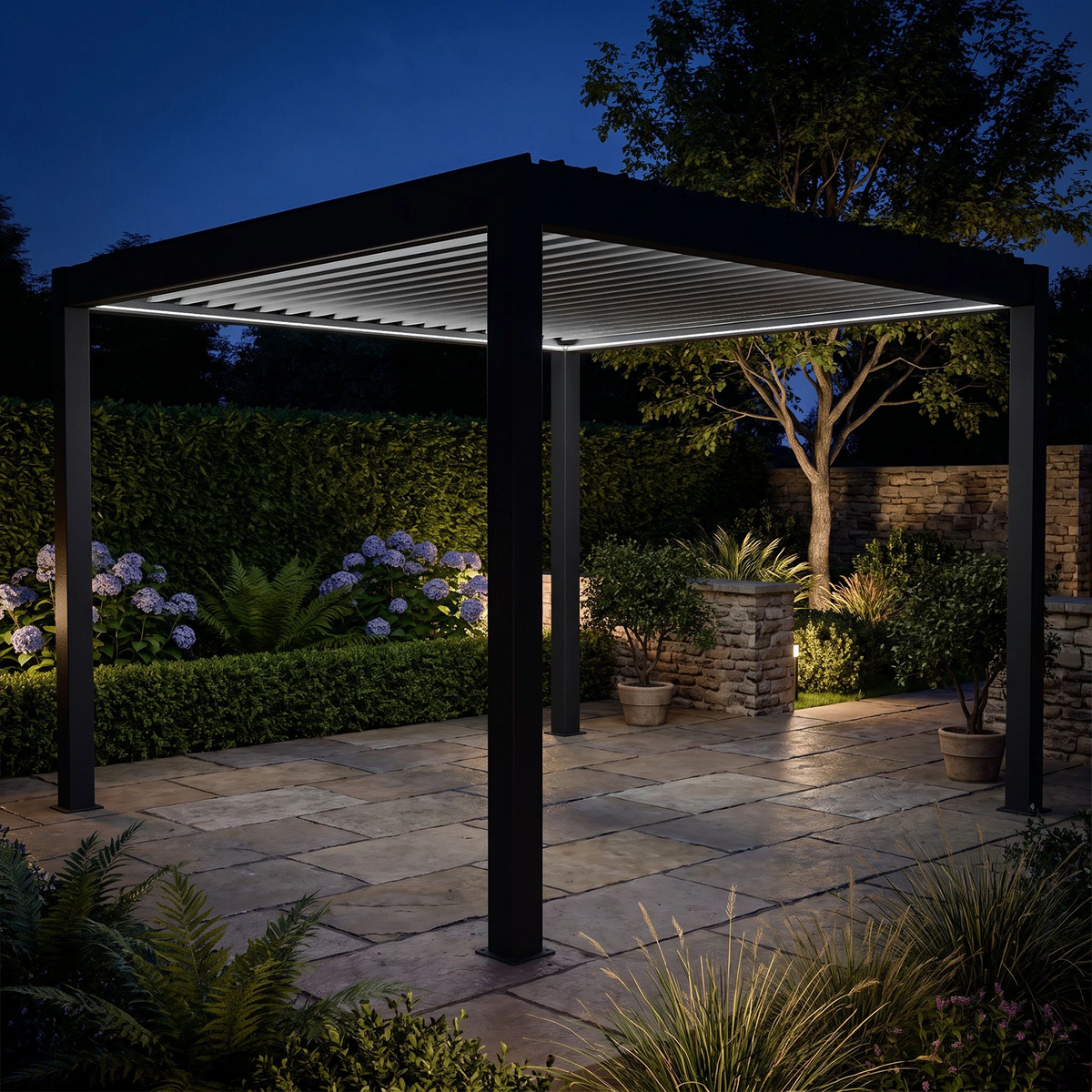 Bracken Outdoors Eclipse Plus 3m x 3m Grey Square Motorised Aluminium Garden Pergola with Lights