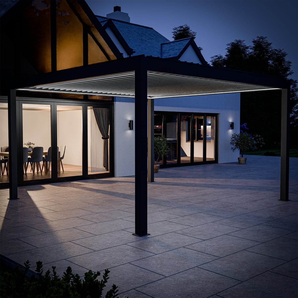 Bracken Outdoors Eclipse Plus 4m x 4m Grey Square Motorised Aluminium Garden Pergola with Lights