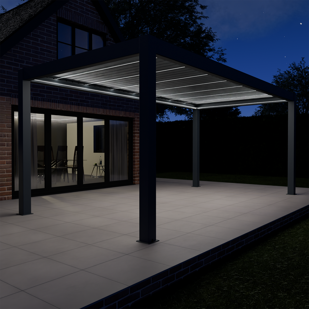 Bracken Outdoors Meridian 6m x 3m Grey Motorised Aluminium Garden Pergola with LED Lights