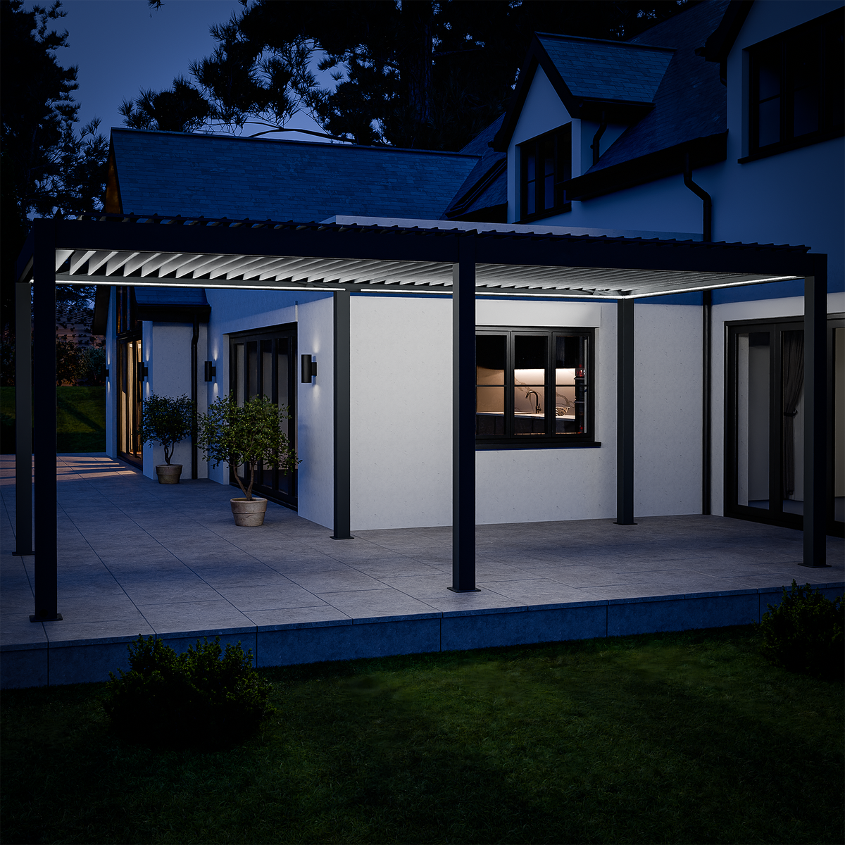 Bracken Outdoors Eclipse Plus 6m x 3m Grey Motorised Aluminium Garden Pergola with LED Lights
