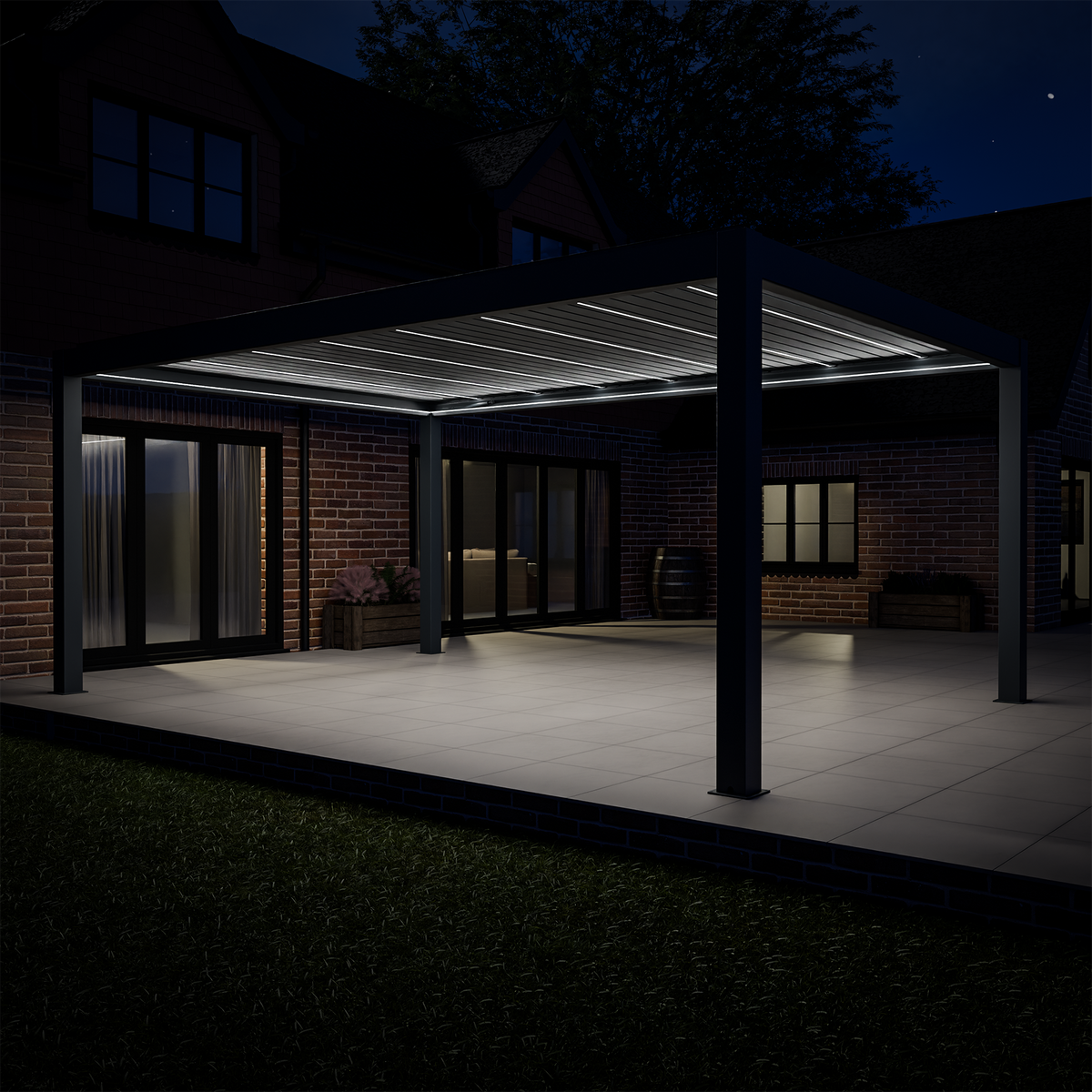 Bracken Outdoors Meridian 6m x 4m Grey Motorised Aluminium Garden Pergola with LED Lights