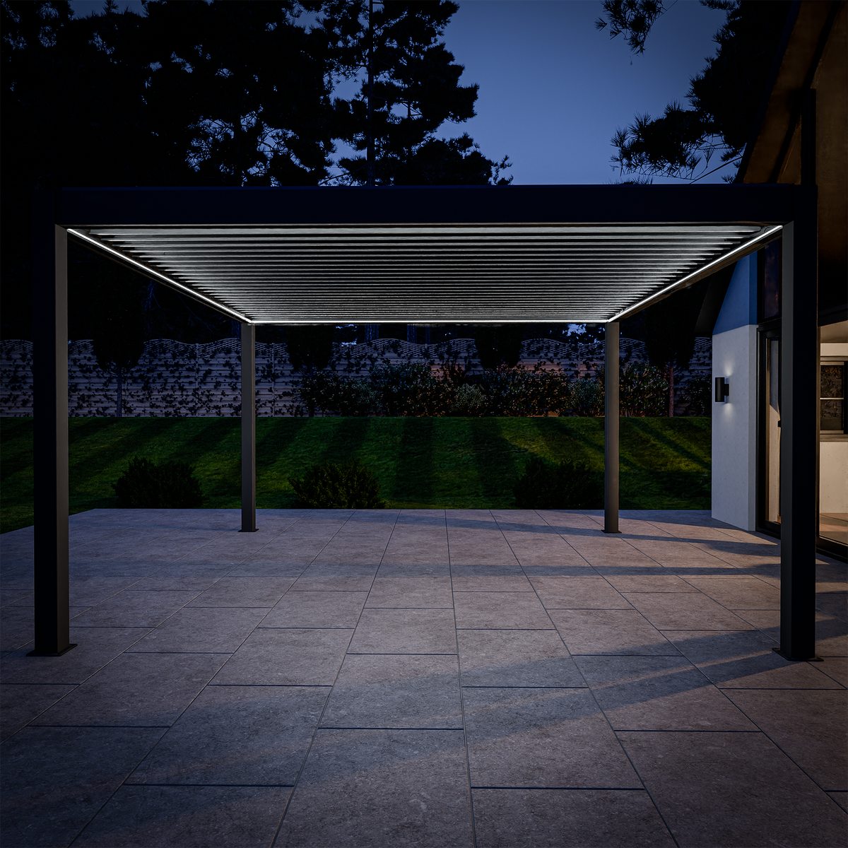 Bracken Outdoors Eclipse Plus 4m x 4m Grey Square Motorised Aluminium Garden Pergola with Lights