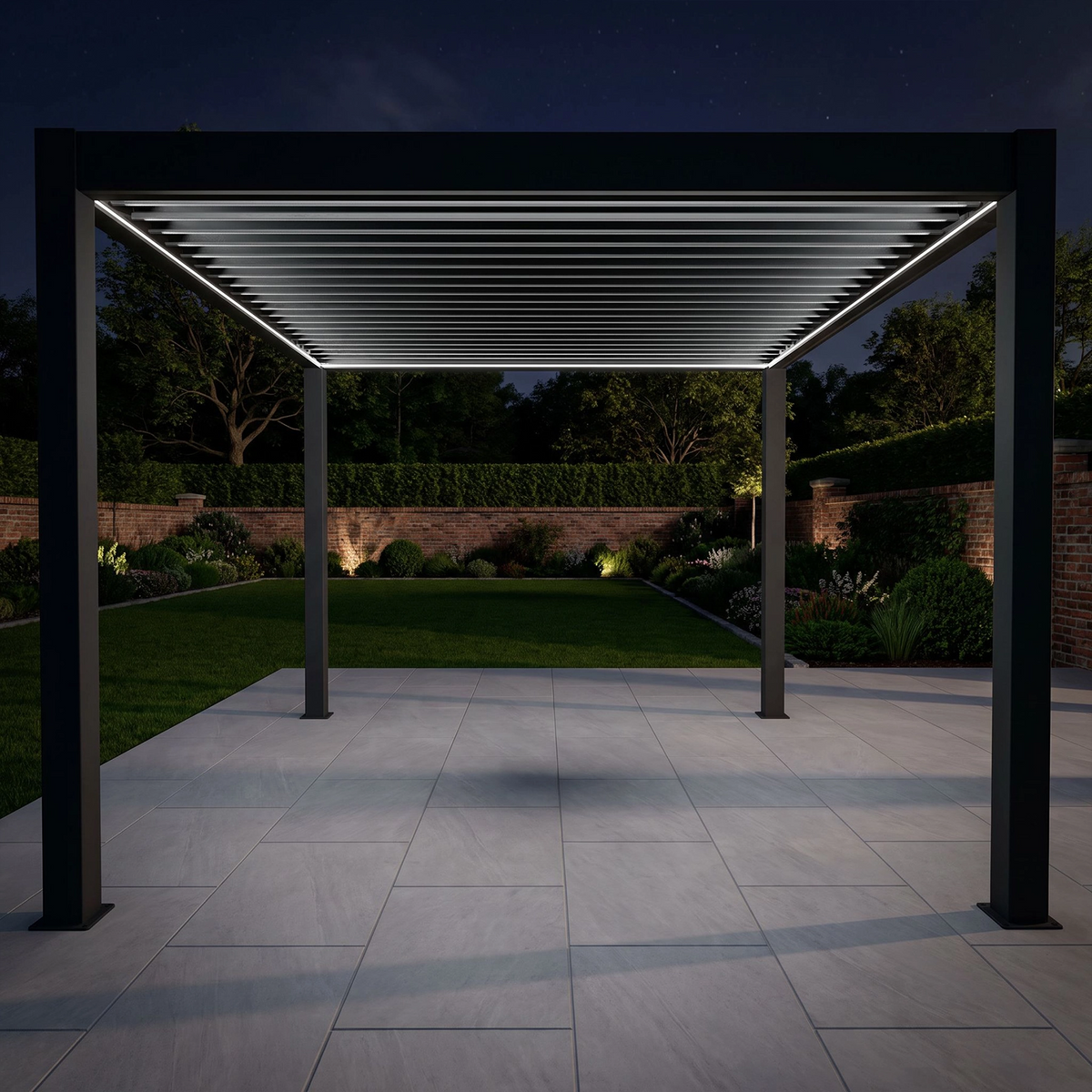 Bracken Outdoors Eclipse Plus 3m x 3m Grey Square Motorised Aluminium Garden Pergola with Lights