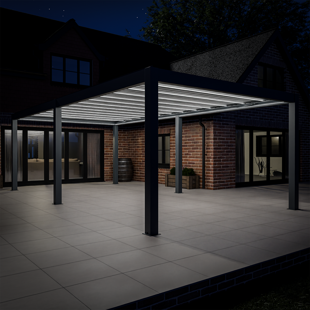 Bracken Outdoors Meridian 8m x 4m Motorised Grey Aluminium Garden Pergola with LED Lights