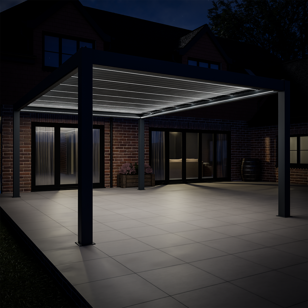 Bracken Outdoors Meridian 6m x 4m Grey Motorised Aluminium Garden Pergola with LED Lights