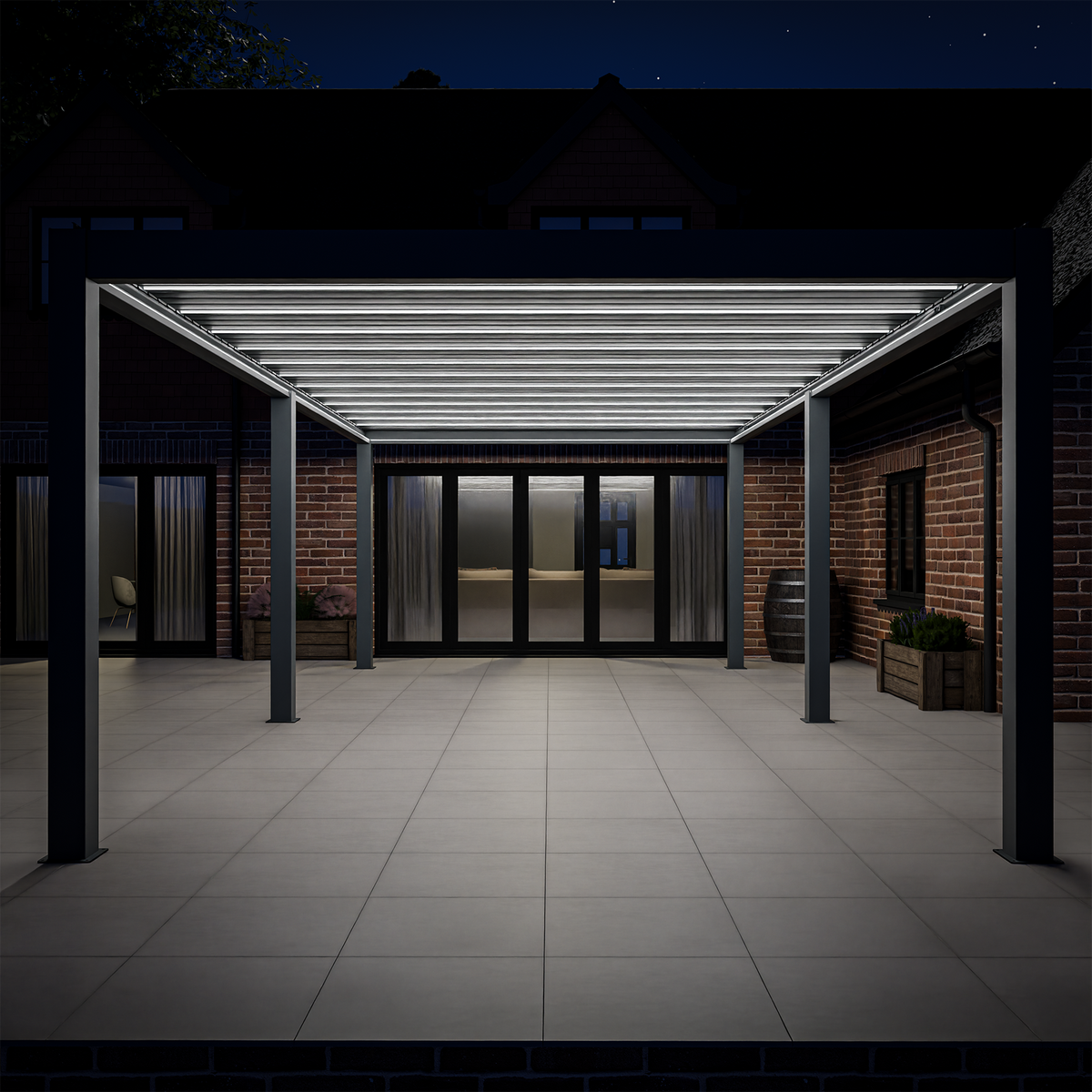 Bracken Outdoors Meridian 8m x 4m Motorised Grey Aluminium Garden Pergola with LED Lights