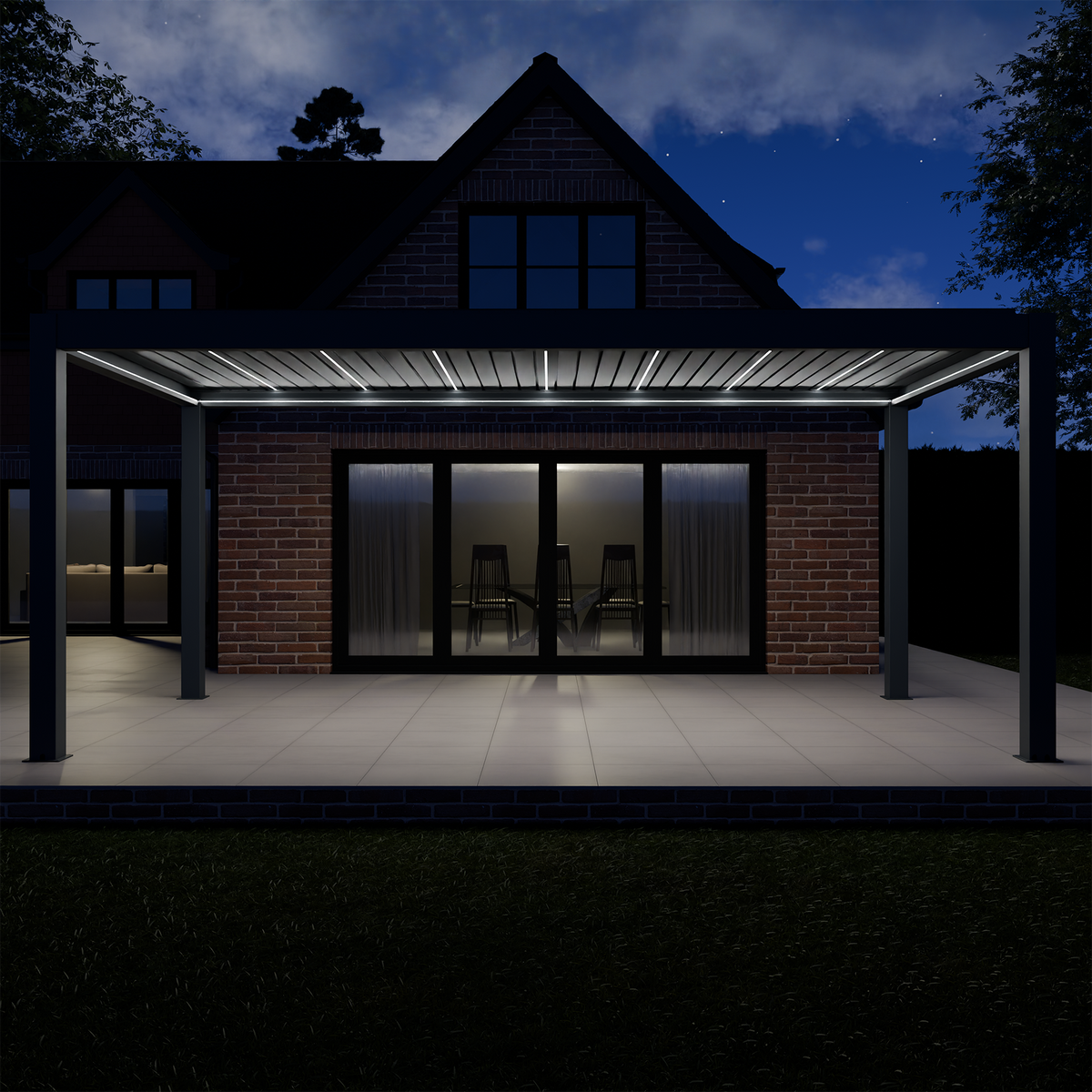 Bracken Outdoors Meridian 6m x 3m Grey Motorised Aluminium Garden Pergola with LED Lights
