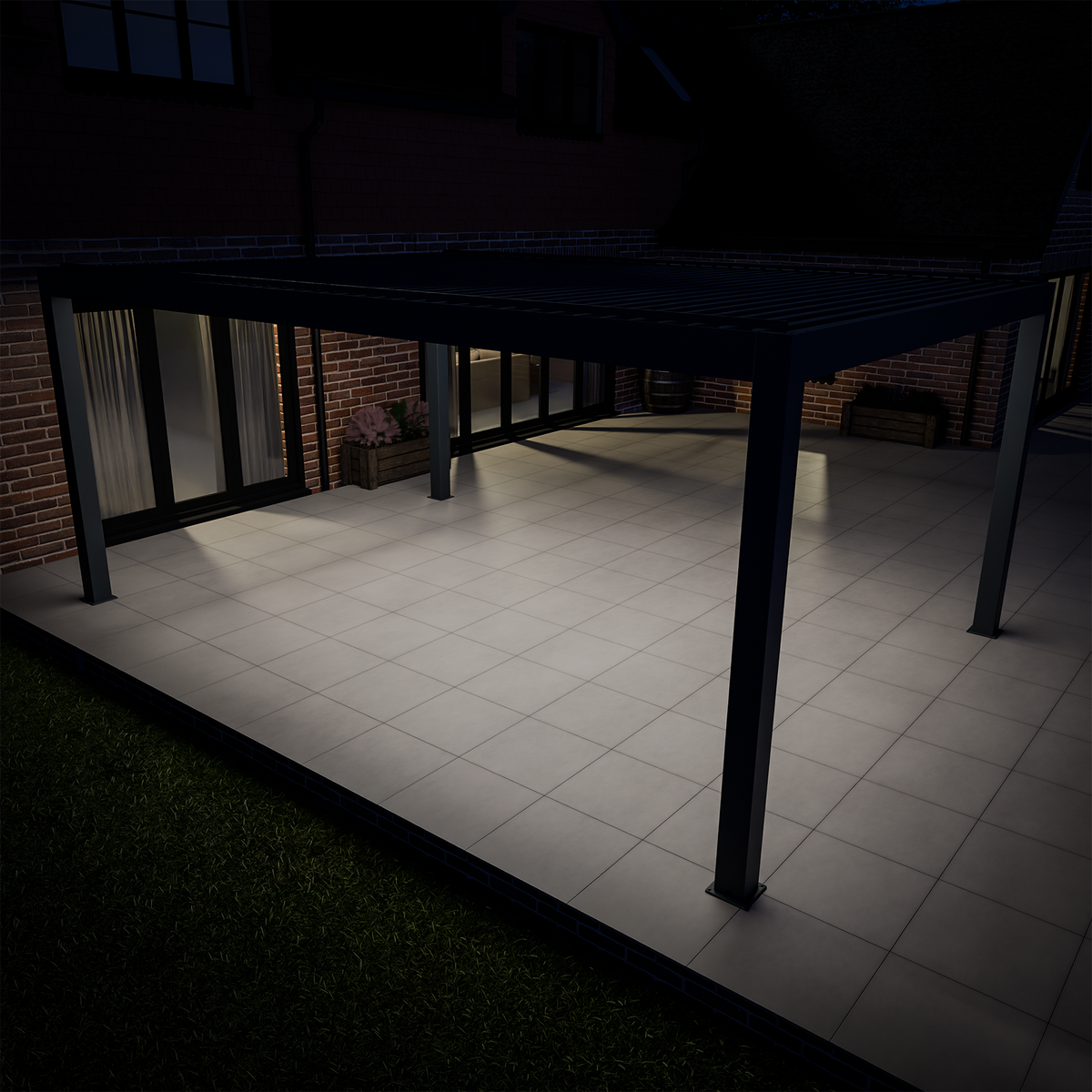 Bracken Outdoors Meridian 6m x 4m Grey Motorised Aluminium Garden Pergola with LED Lights