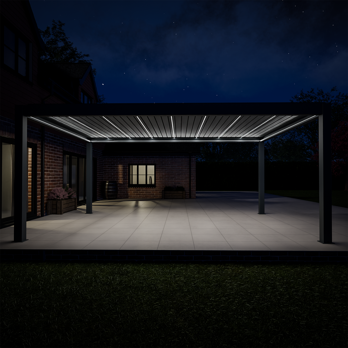 Bracken Outdoors Meridian 6m x 4m Grey Motorised Aluminium Garden Pergola with LED Lights