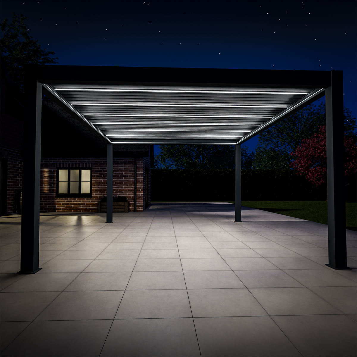 Bracken Outdoors Meridian 5m x 4m Grey Motorised Aluminium Garden Pergola with LED Lights