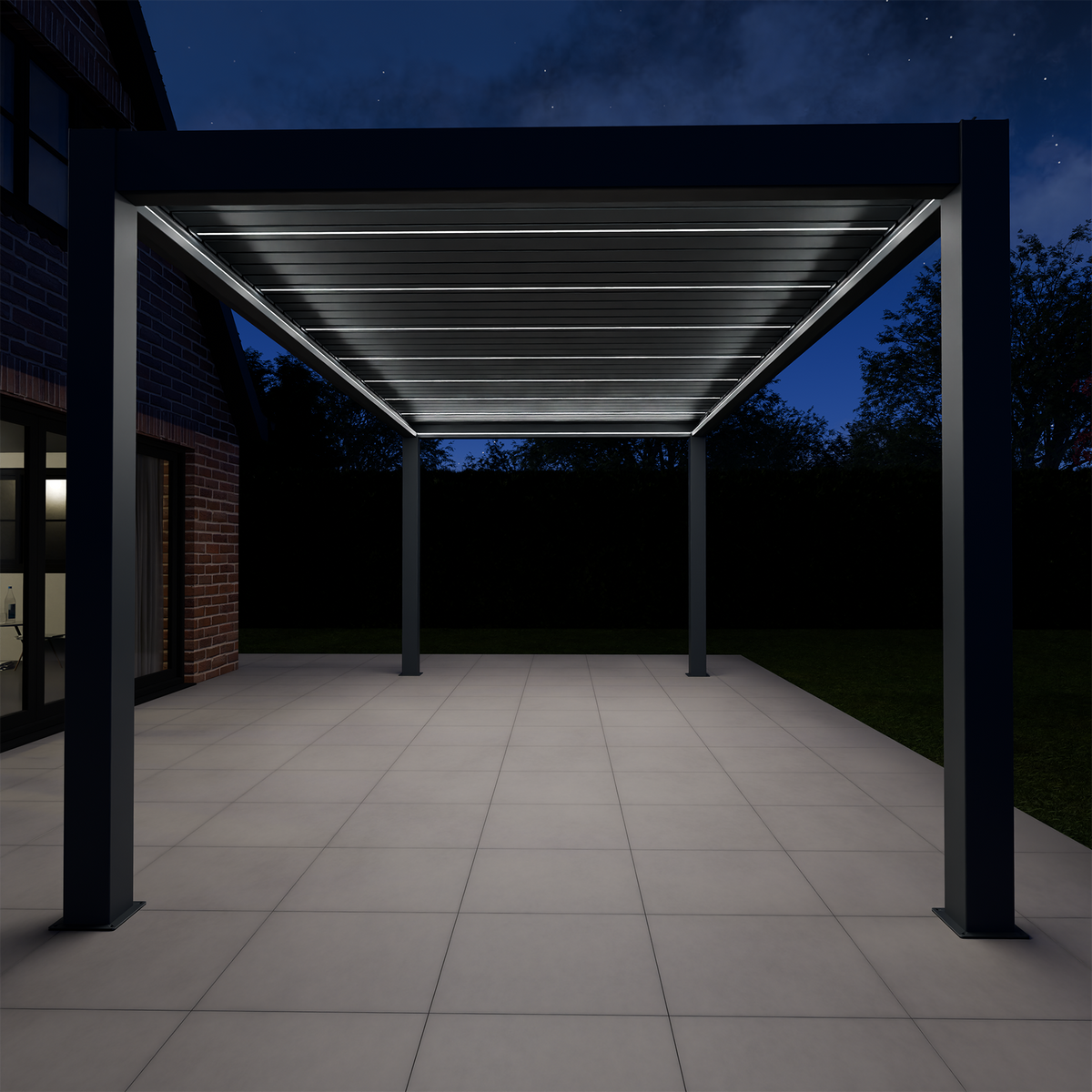 Bracken Outdoors Meridian 6m x 3m Grey Motorised Aluminium Garden Pergola with LED Lights