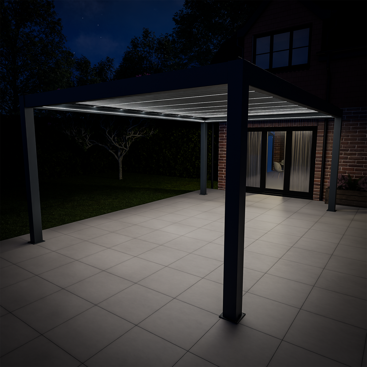 Bracken Outdoors Meridian 6m x 4m Grey Motorised Aluminium Garden Pergola with LED Lights