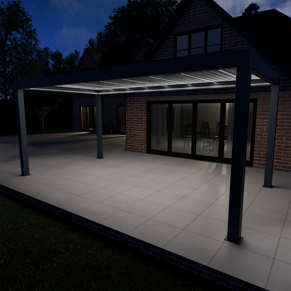 Bracken Outdoors Meridian 6m x 3m Grey Motorised Aluminium Garden Pergola with LED Lights