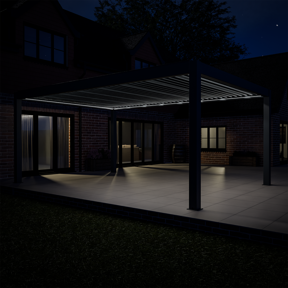 Bracken Outdoors Meridian 6m x 4m Grey Motorised Aluminium Garden Pergola with LED Lights