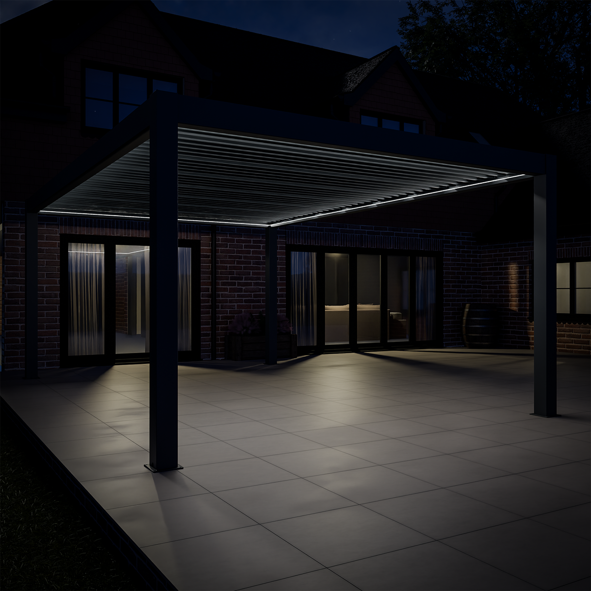 Bracken Outdoors Meridian 6m x 4m Grey Motorised Aluminium Garden Pergola with LED Lights
