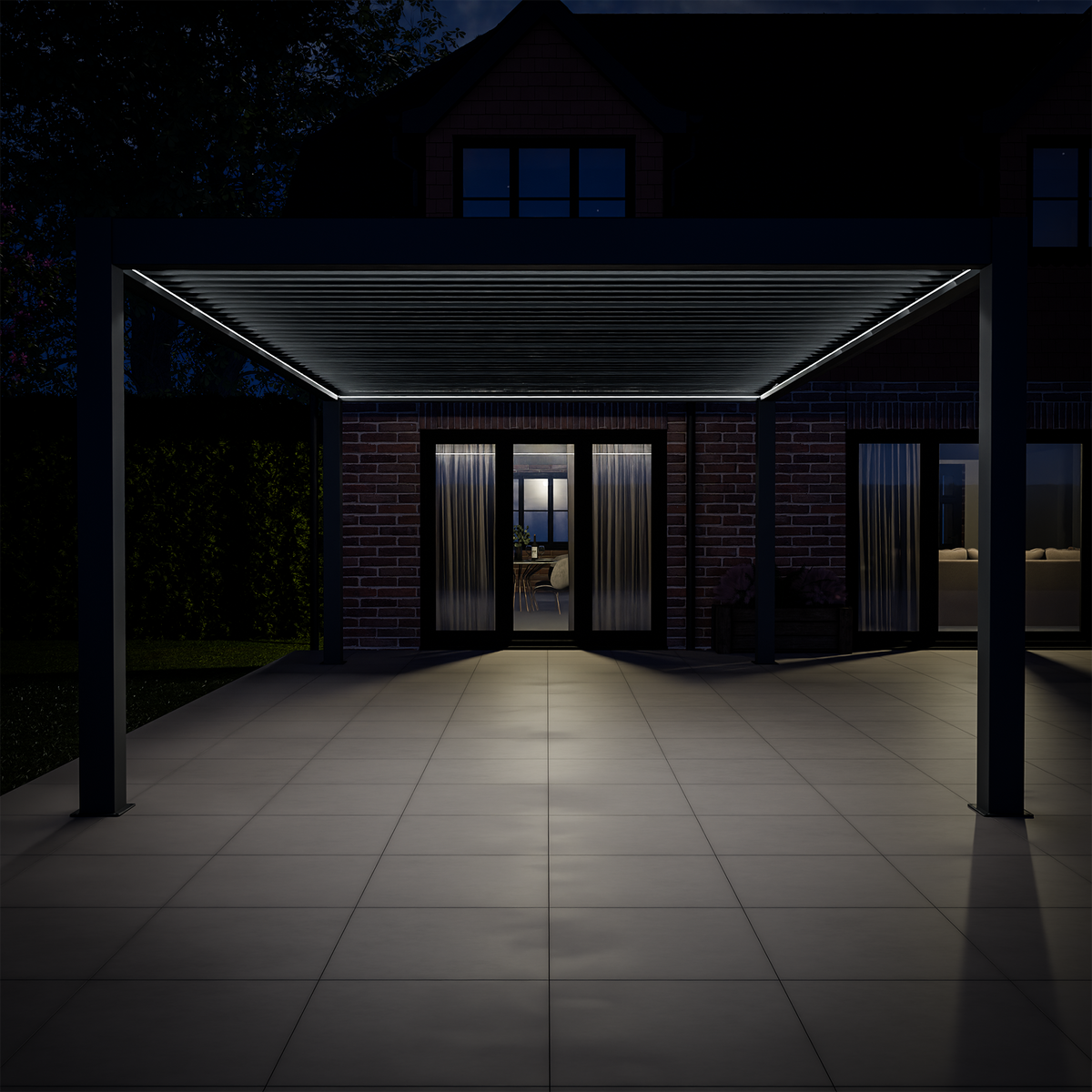 Bracken Outdoors Meridian 6m x 4m Grey Motorised Aluminium Garden Pergola with LED Lights