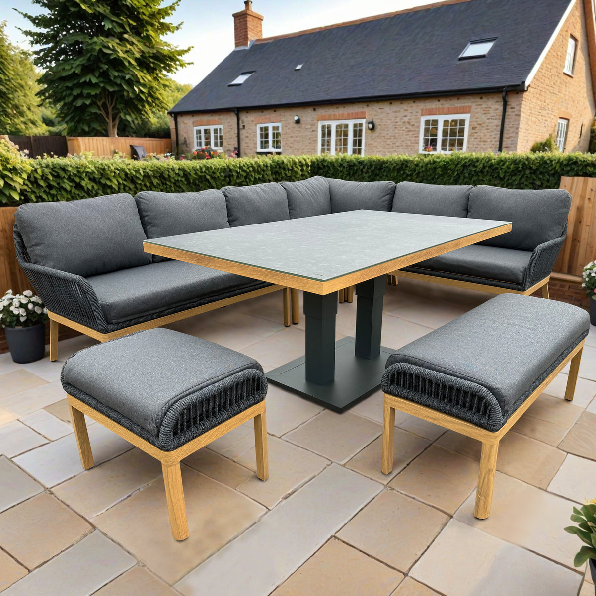 Bracken Outdoors Santiago Corner Sofa Set with Height Adjustable Rectangular Table