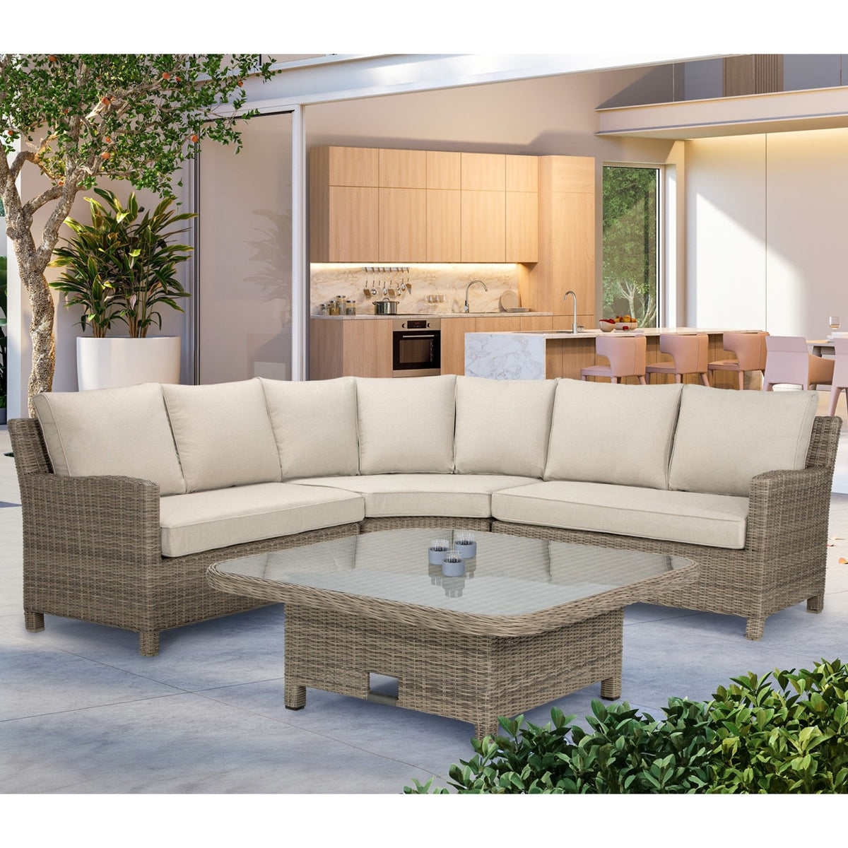 Kettler Palma Signature Grande Oyster Corner Sofa Set with High Low Glass Top Table