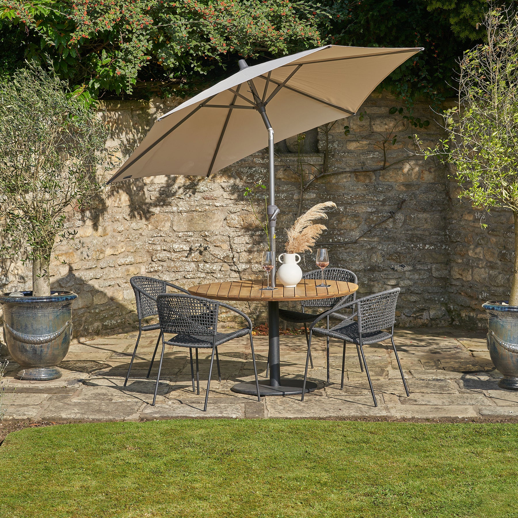 Platinum Riva 2.5m Round Crank and Tilt Champagne Garden Parasol