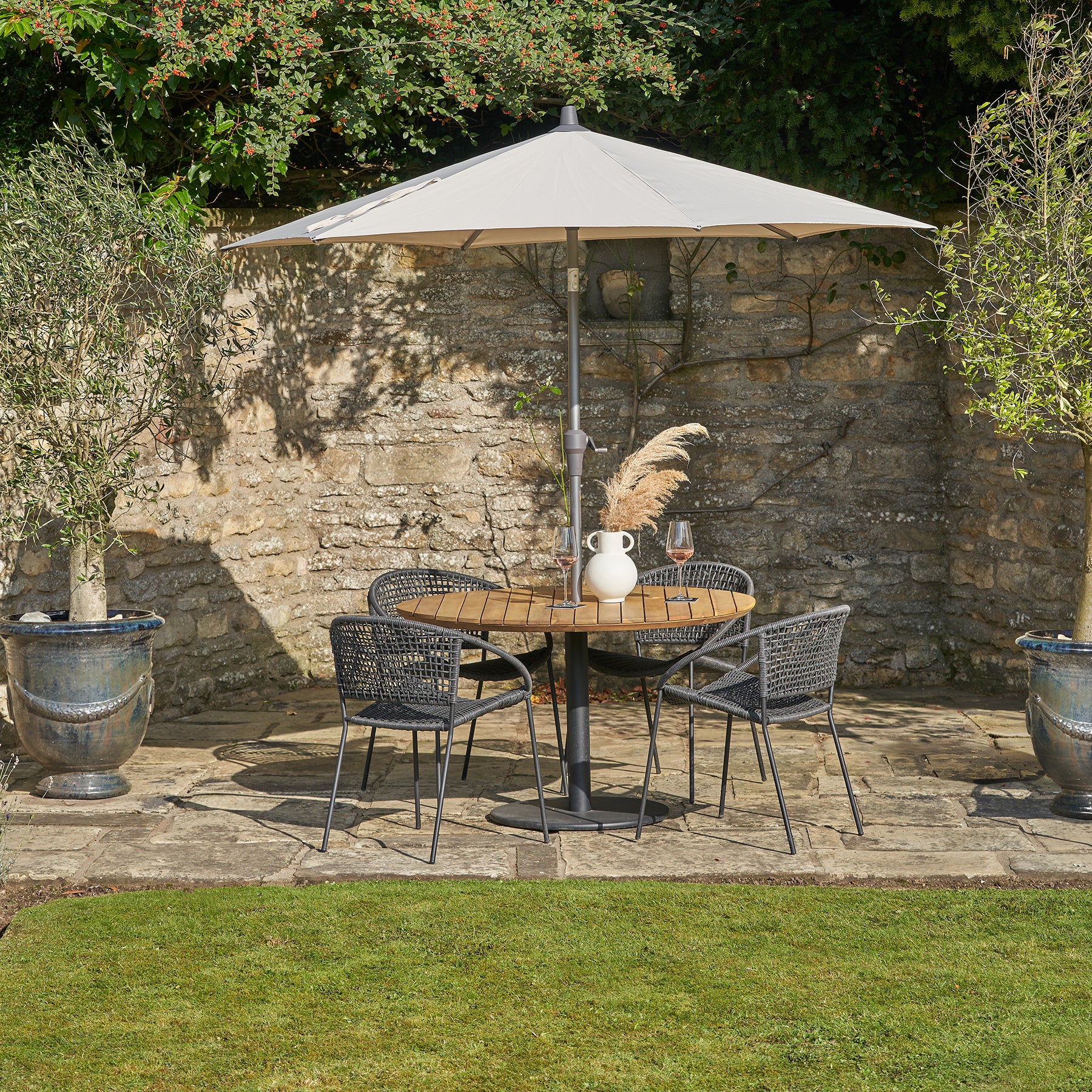 Platinum Riva 2.5m Round Crank and Tilt Champagne Garden Parasol