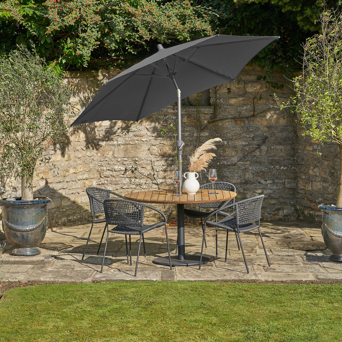 Platinum Riva 2.5m Round Crank and Tilt Anthracite Grey Garden Parasol