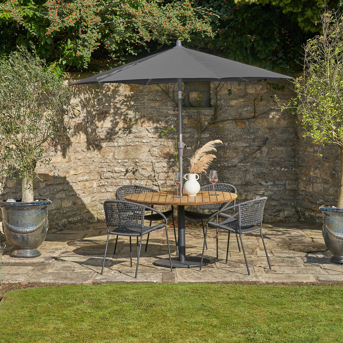Platinum Riva 2.5m Round Crank and Tilt Anthracite Grey Garden Parasol