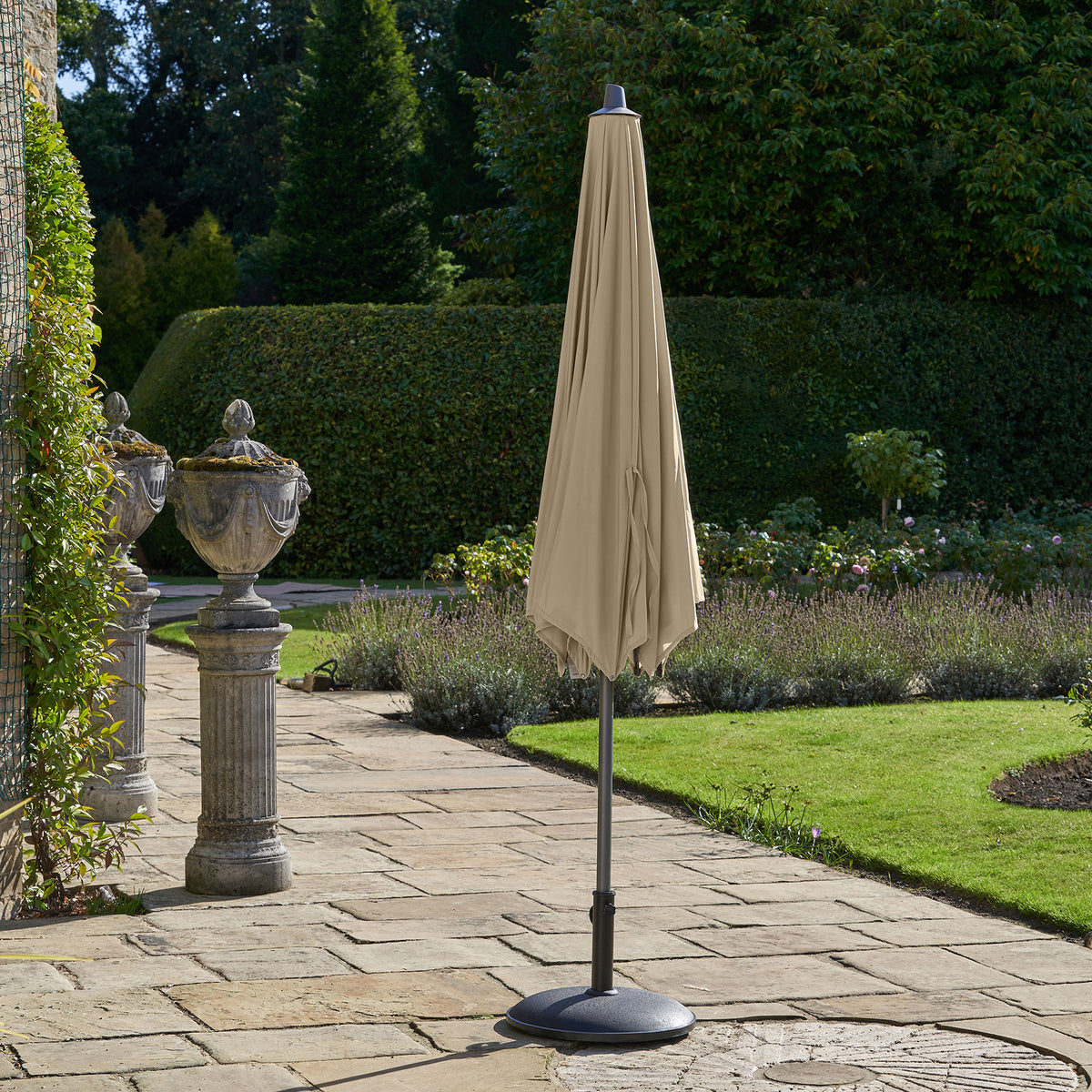 Platinum Riva 3m Round Crank and Tilt Champagne Garden Parasol