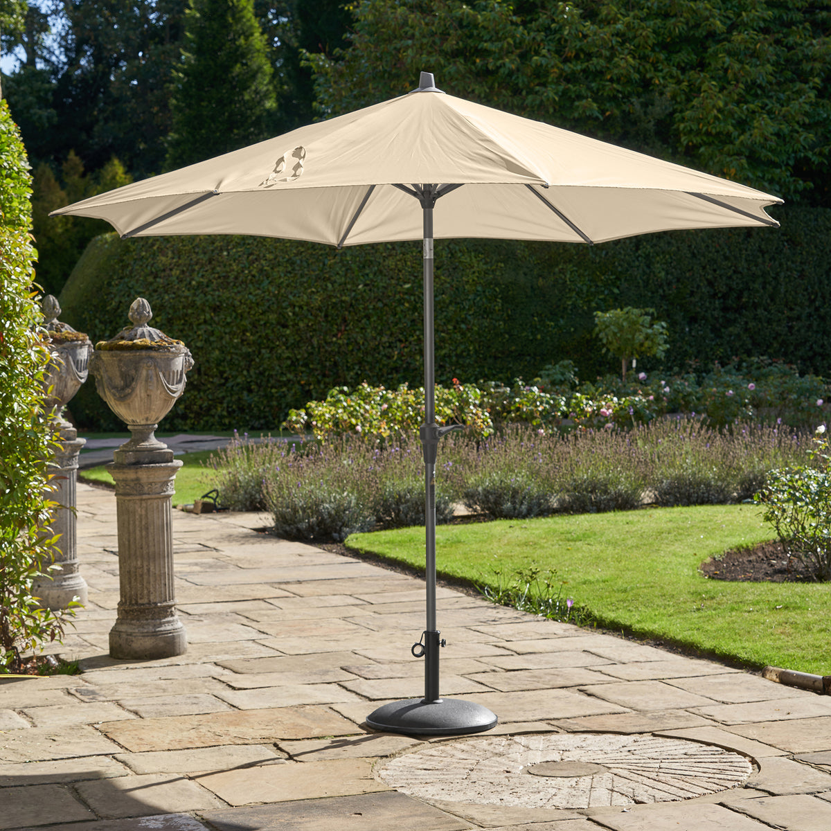 Platinum Riva 3m Round Crank and Tilt Champagne Garden Parasol