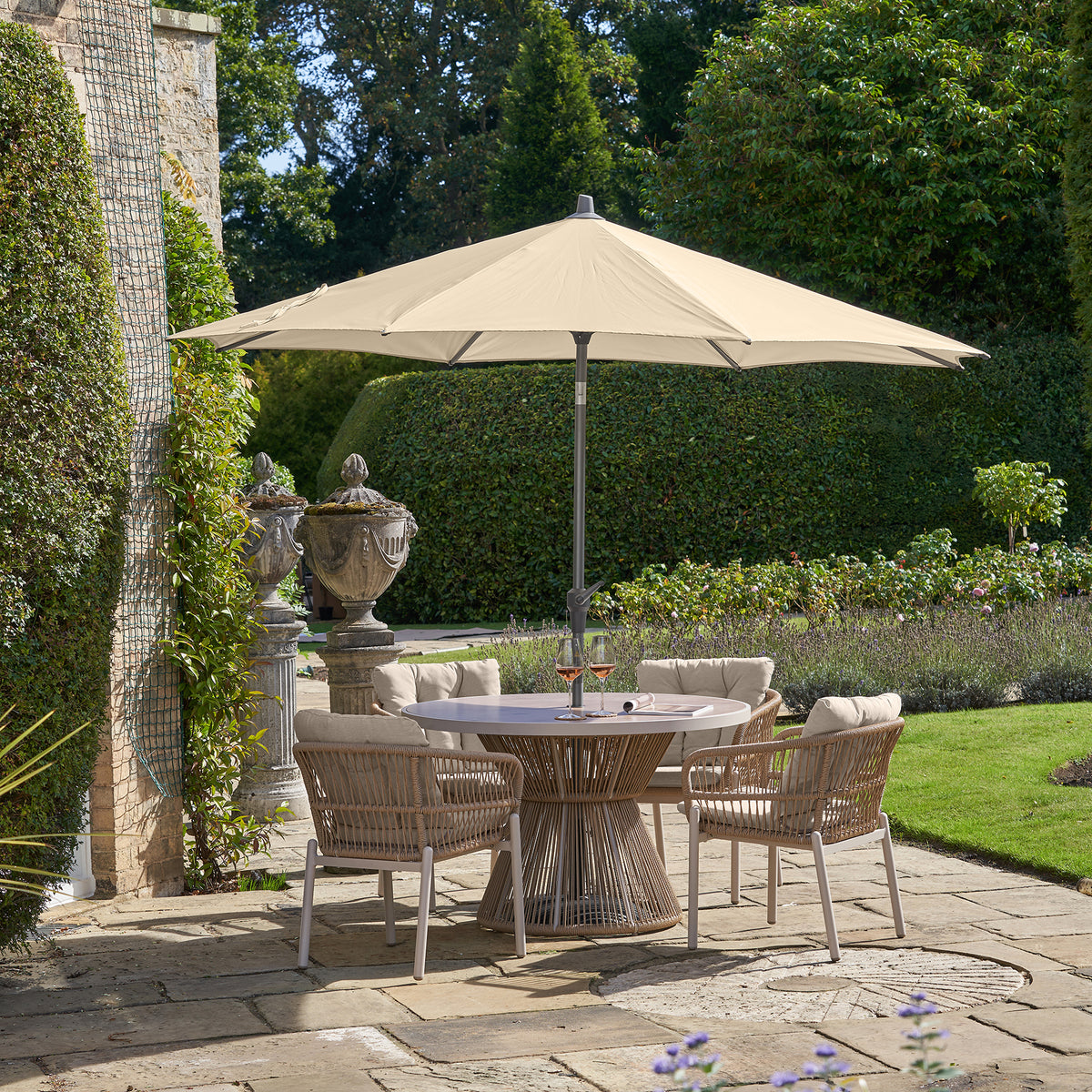 Platinum Riva 3m Round Crank and Tilt Champagne Garden Parasol