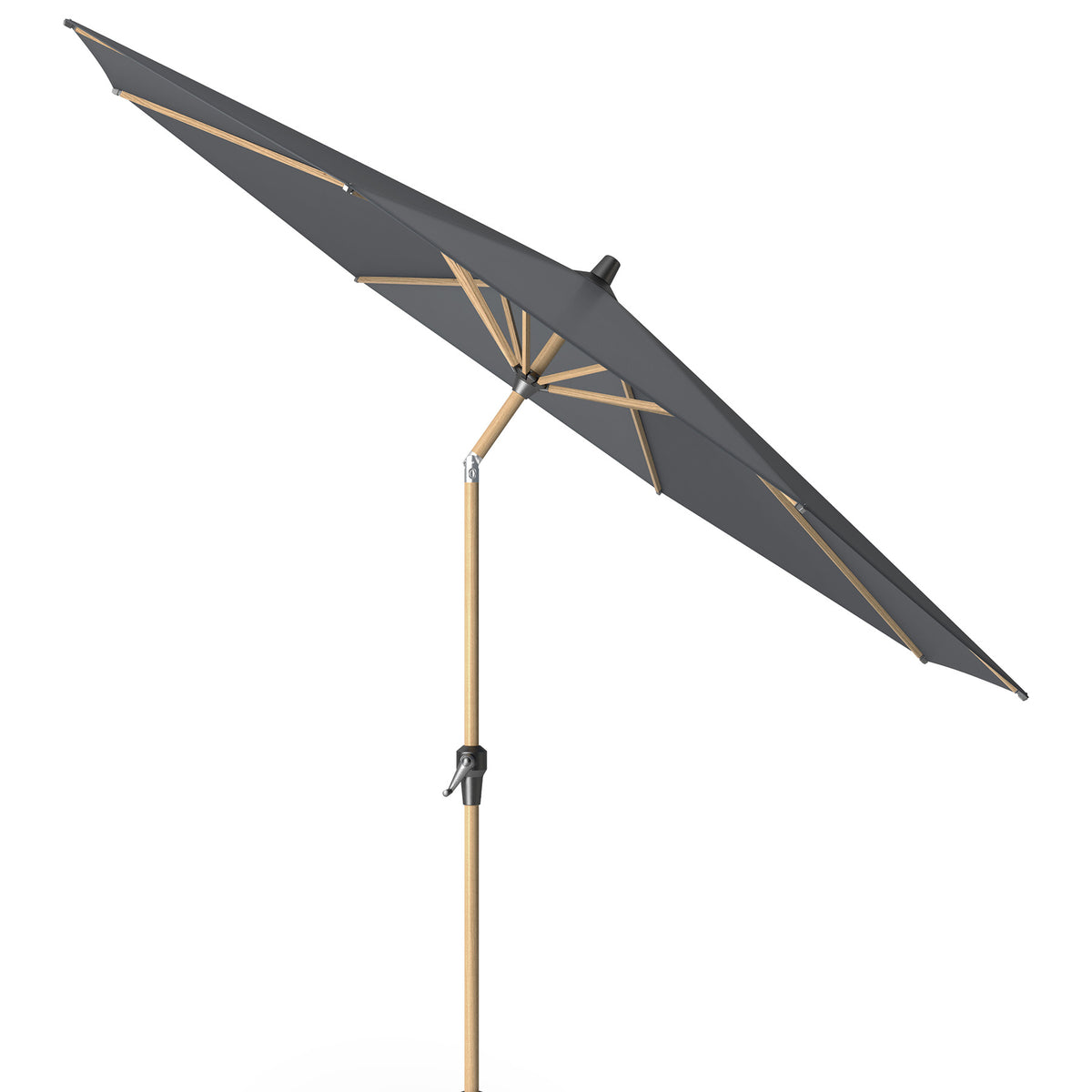 Platinum Riva 3m Round Wood Effect Crank and Tilt Anthracite Garden Parasol
