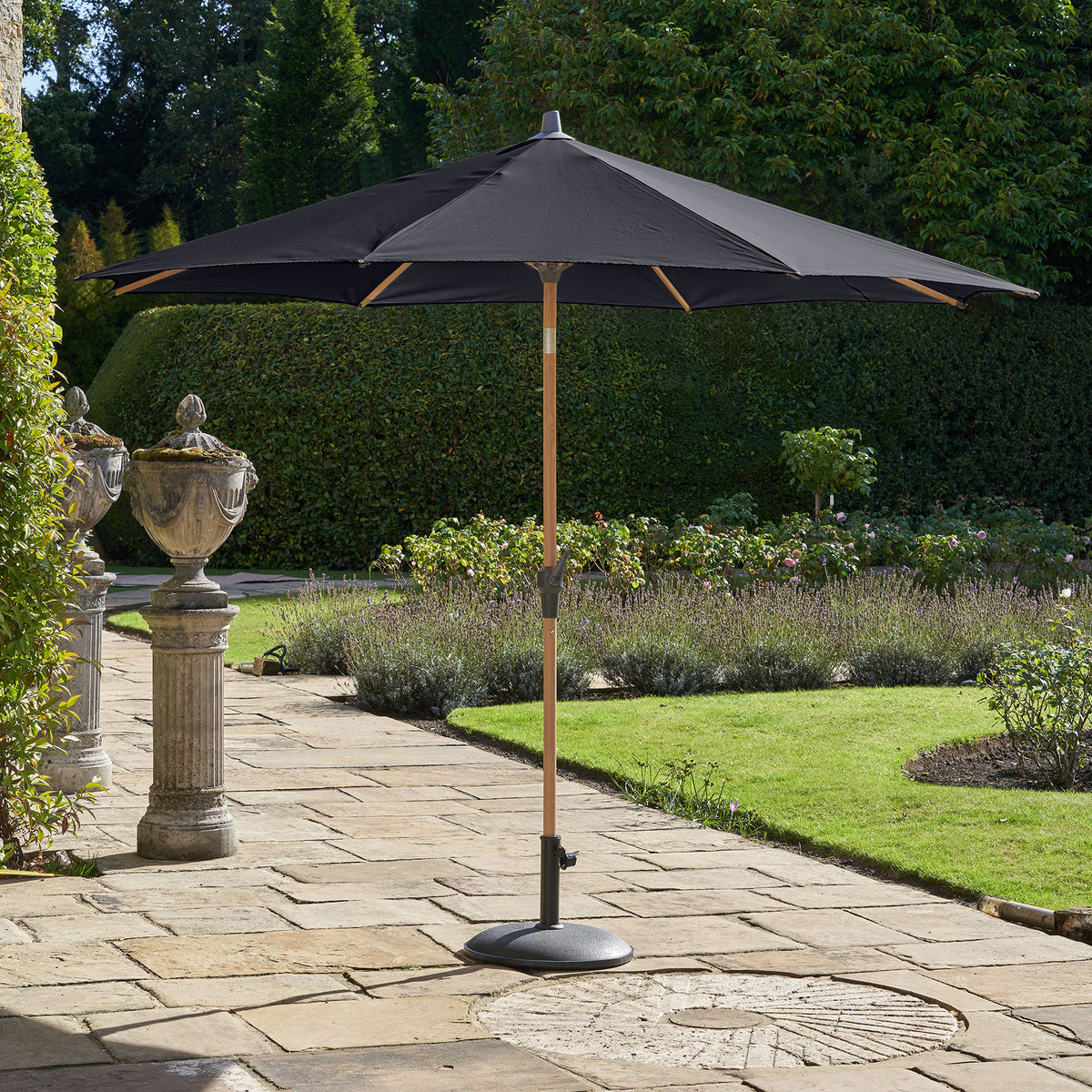 Platinum Riva 3m Round Wood Effect Crank and Tilt Anthracite Garden Parasol
