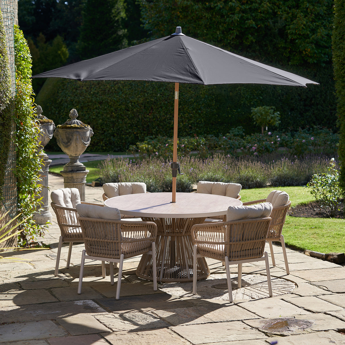 Platinum Riva 3m Round Wood Effect Crank and Tilt Anthracite Garden Parasol