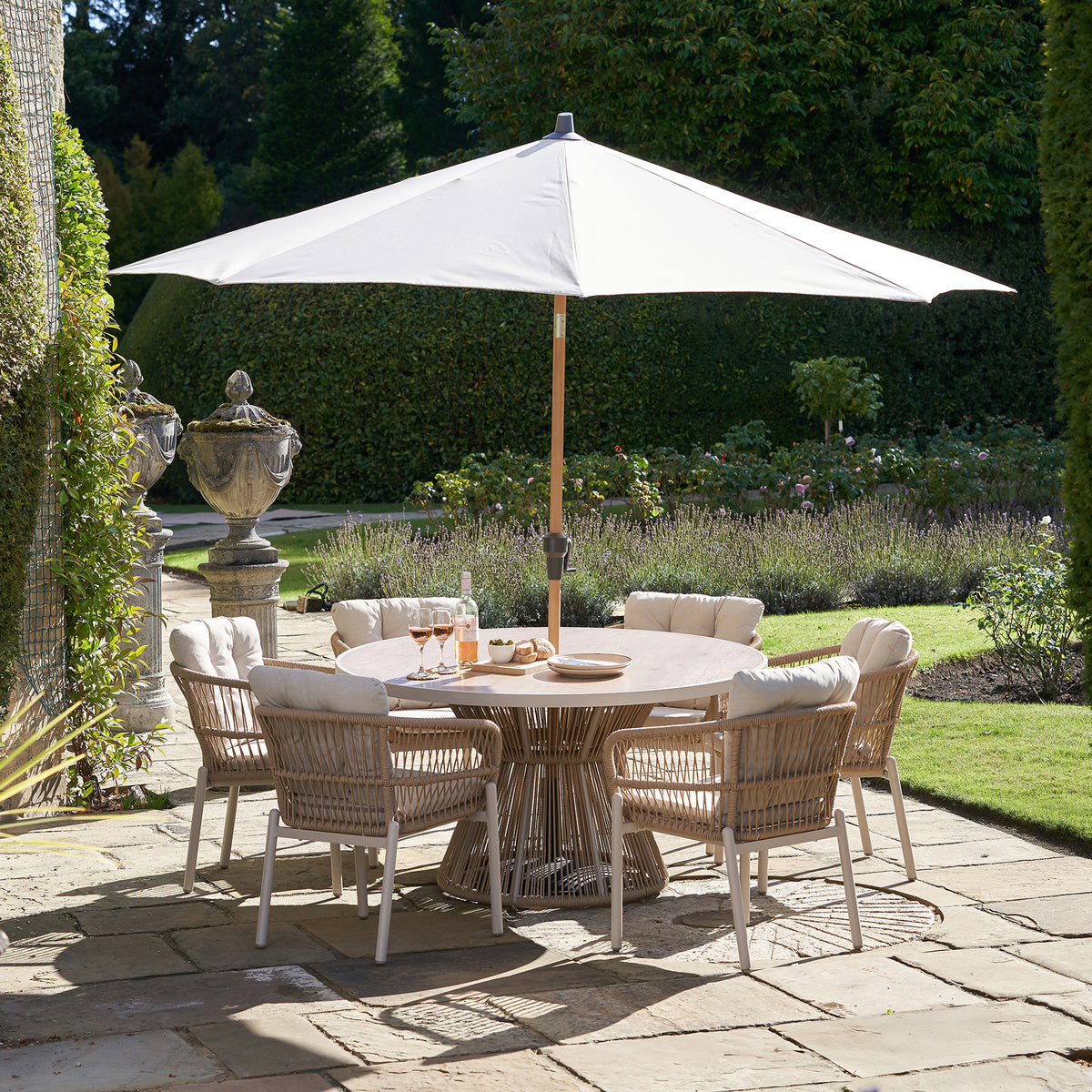 Platinum Riva 3m Round Wood Effect Crank and Tilt Champagne Garden Parasol