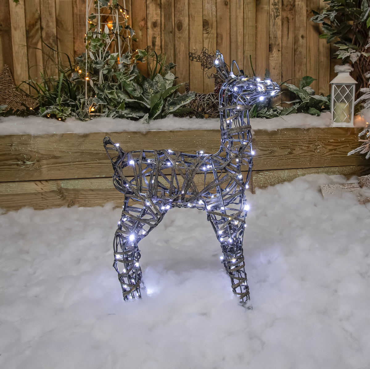 Christmas Reindeer Lights - 60CM Grey Wicker Light Up Baby Fawn with 90 White/Warm White LEDs