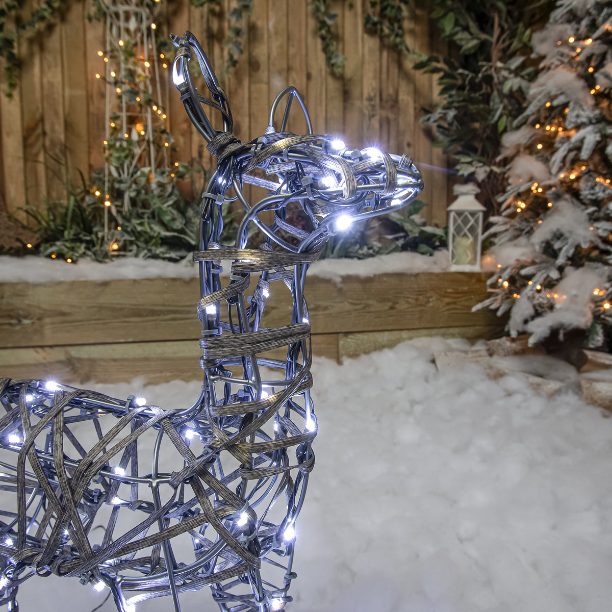 Christmas Reindeer Lights - 60CM Grey Weave Light Up Baby Fawn with 90 White/Warm White LEDs