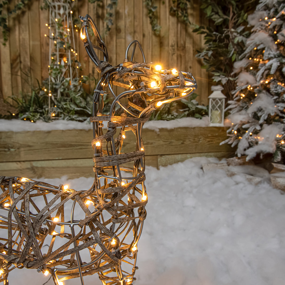 Christmas Reindeer Lights - 60CM Grey Wicker Light Up Baby Fawn with 90 White/Warm White LEDs