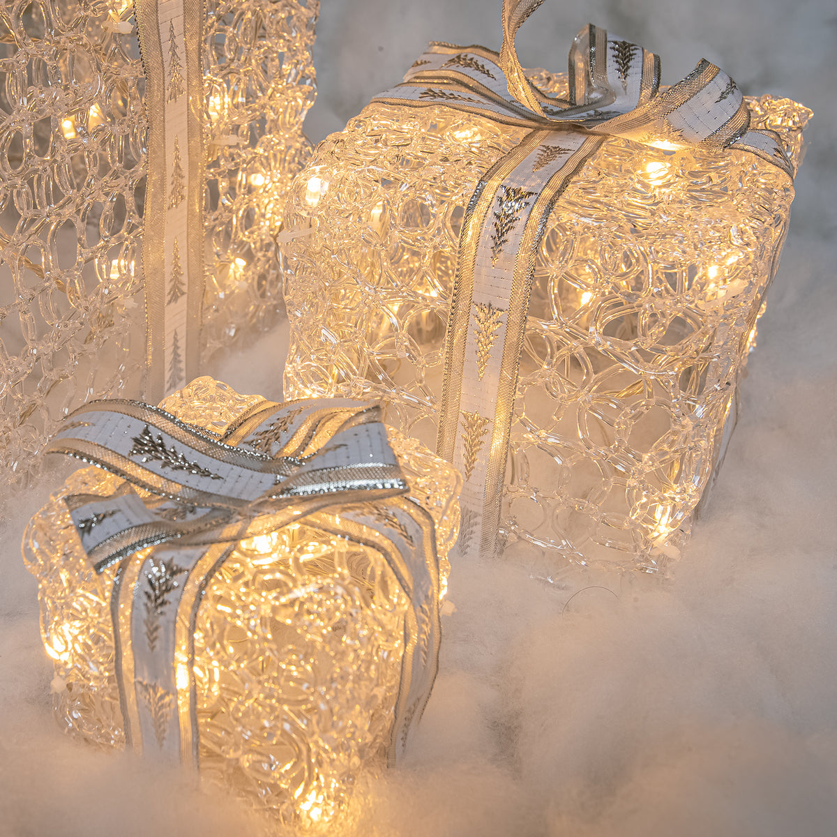 Set of 3 Soft Acrylic Light Up Christmas Parcels with 59 White/Warm White LEDs