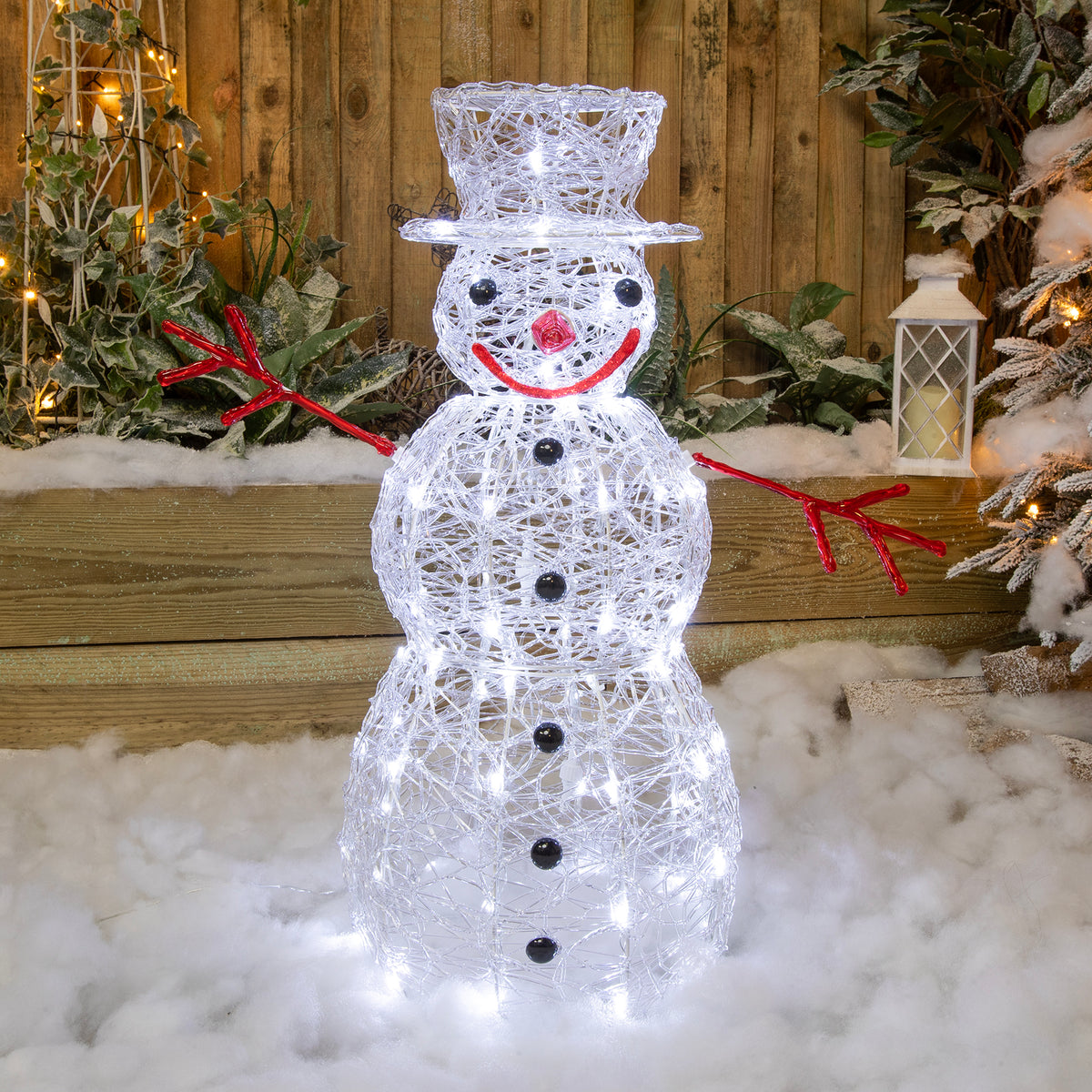 Christmas Snowman Lights - 80cm Soft Acrylic Light Up Snowmen with 100 Cool White Twinkling LEDs