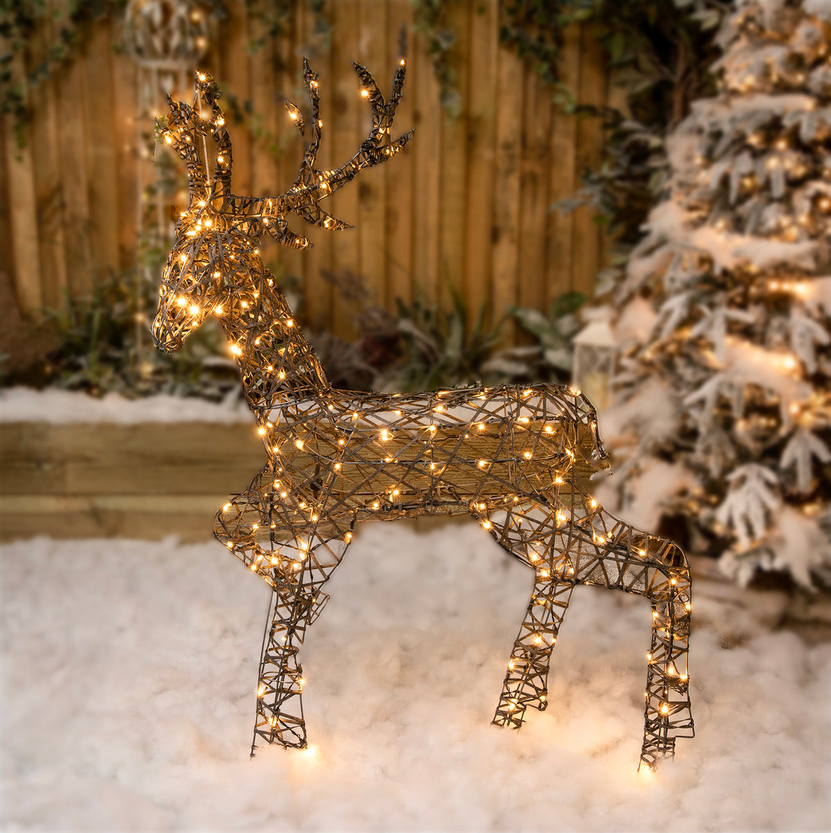 Christmas Reindeer Light - 1.35M Grey Weave Light Up Stag with 200 White LEDs