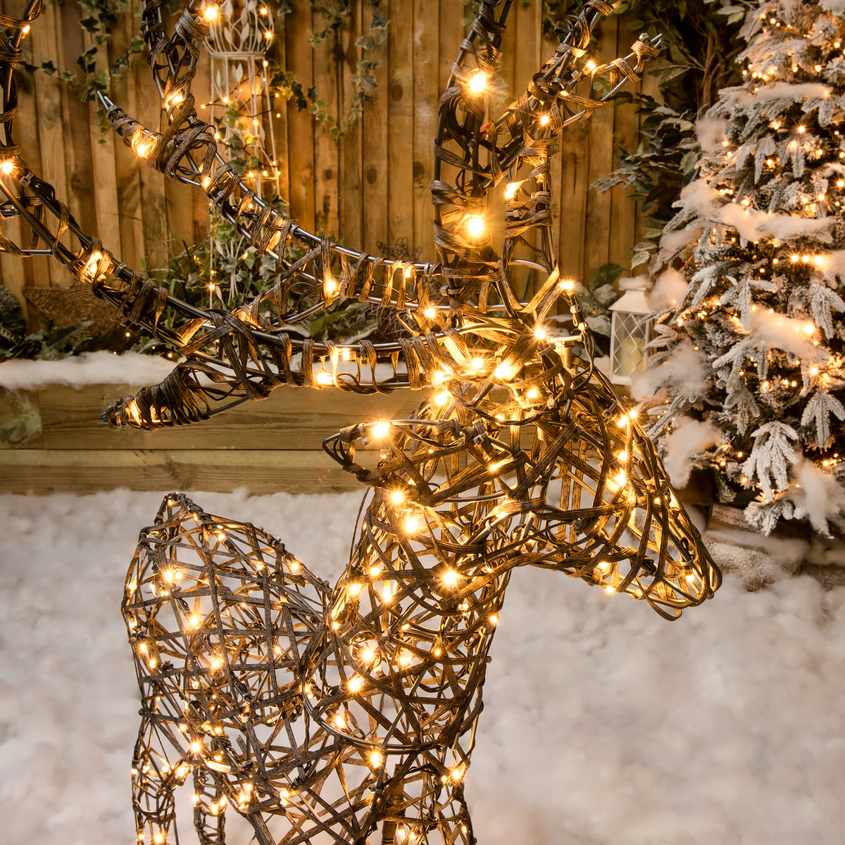 Christmas Reindeer Light - 1.35M Grey Weave Light Up Stag with 200 White LEDs