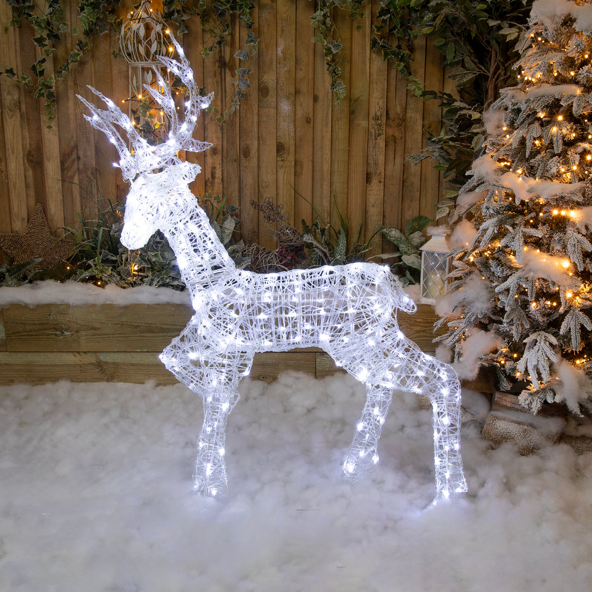 Christmas Reindeer Light - 1.35M Soft Acrylic Light Up Stag with 200 White LEDs
