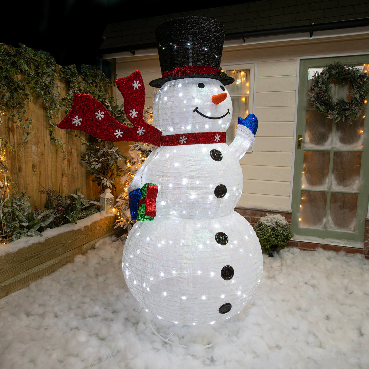 Christmas Snowman Lights - 1.8M Pop-Up Outdoor Light Up Snowmen with 200 White Twinkling LEDs