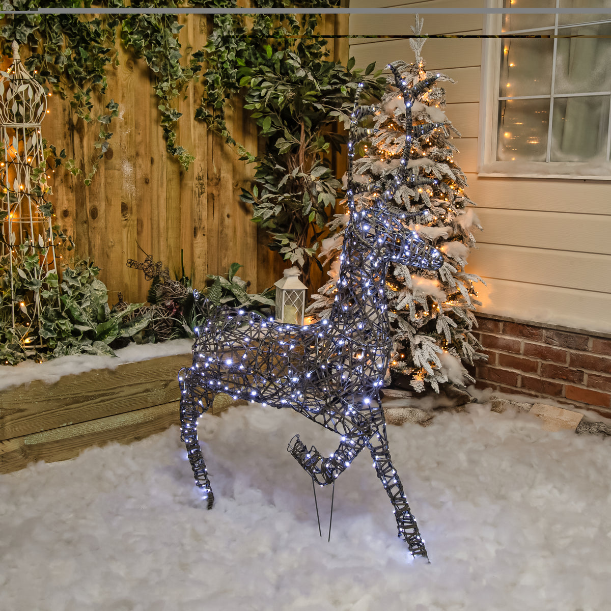 Christmas Reindeer Light - 1.4M Grey Wicker Outdoor Light Up Stag with 330 White LEDs