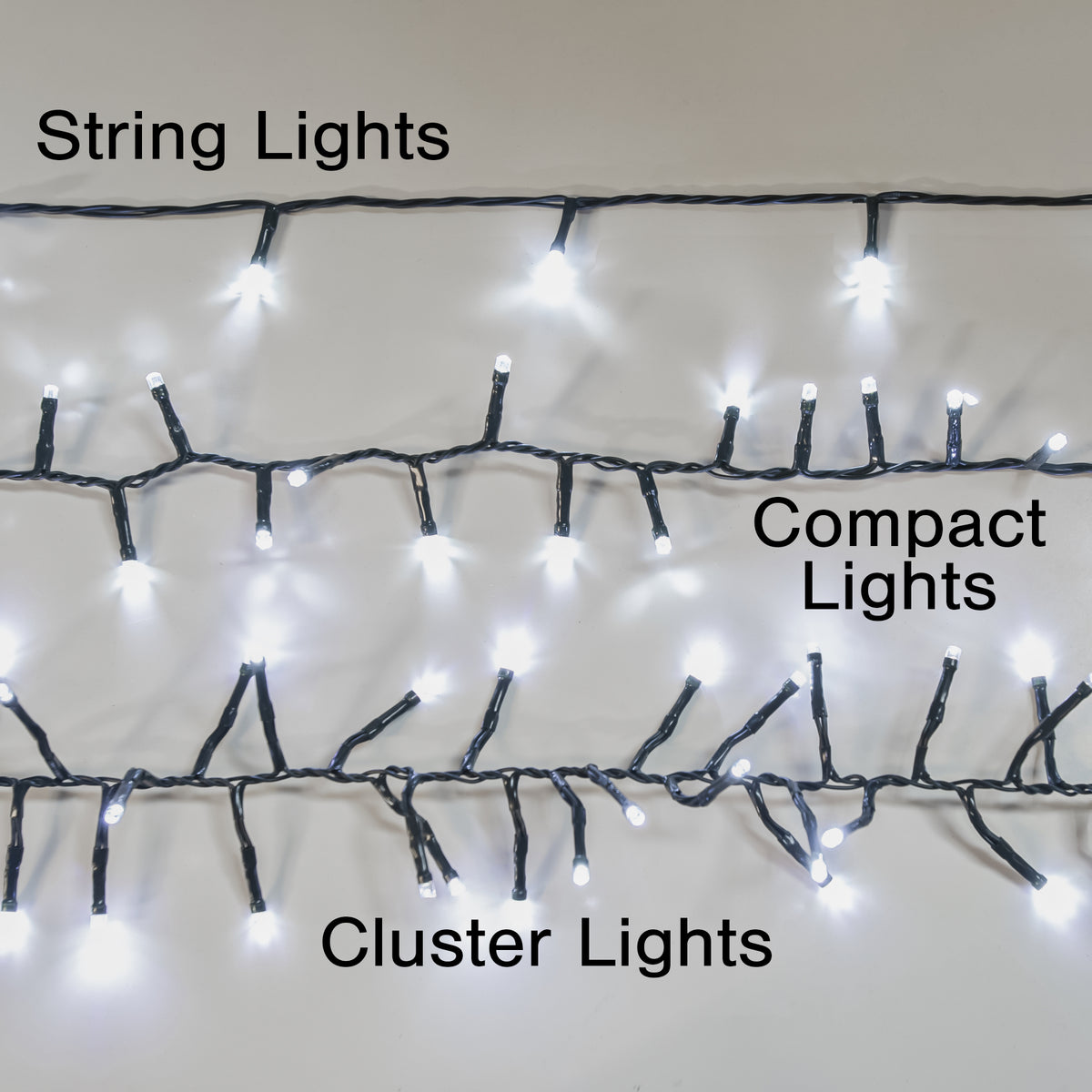 Warm White LED Multi-Function Christmas Compact Lights - 500, 1500, 3000