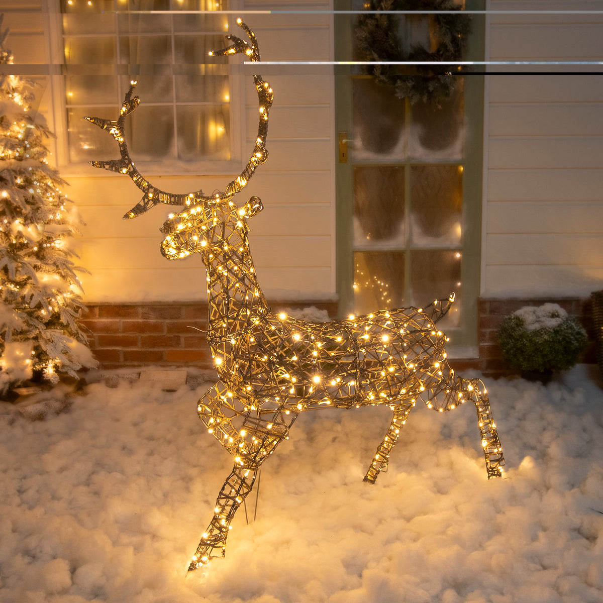 Christmas Reindeer Light - 1.4M Grey Wicker Outdoor Light Up Stag with 330 White LEDs