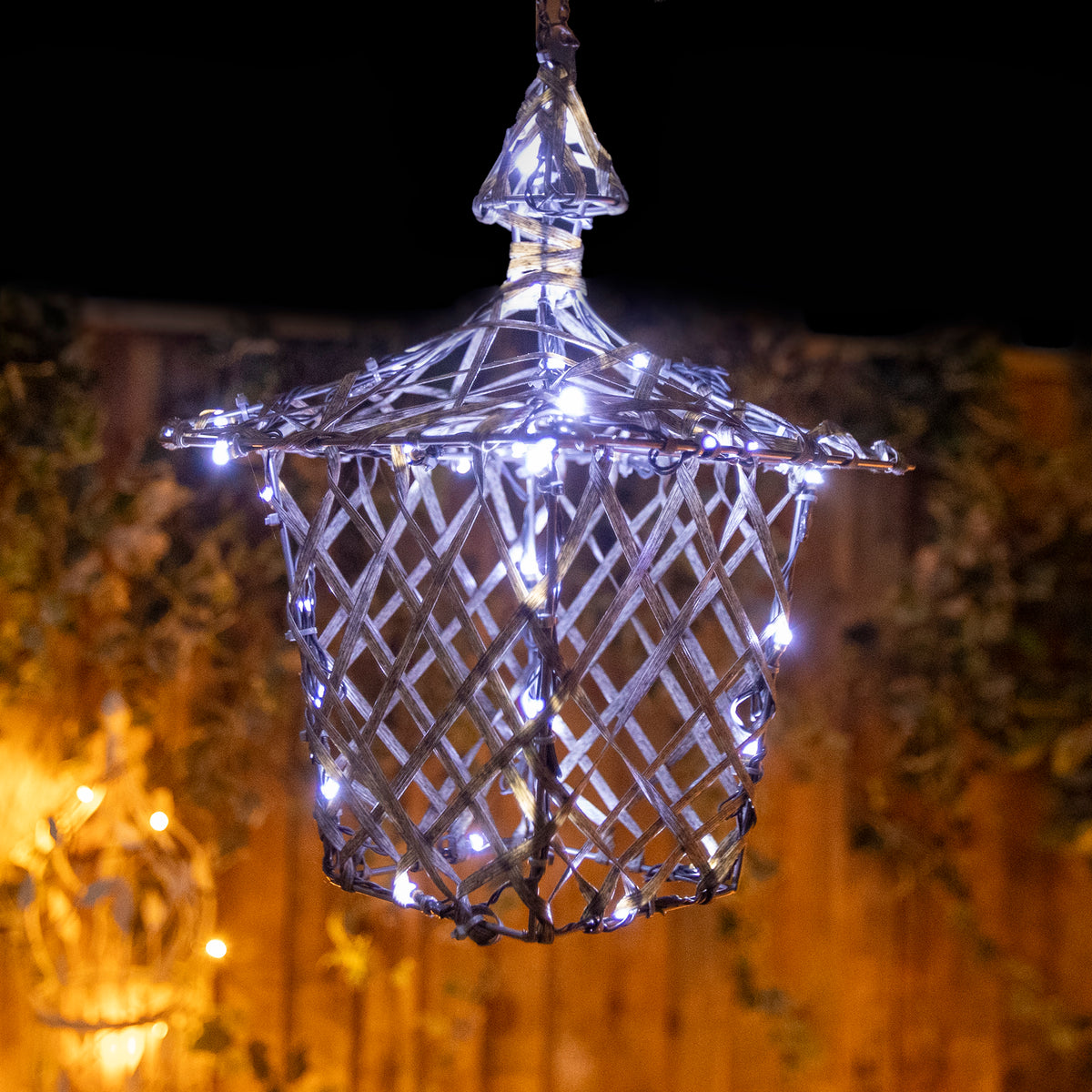35CM Grey Weave Light Up Christmas Hanging Lantern with 40 White/Warm White Twinkling LEDs